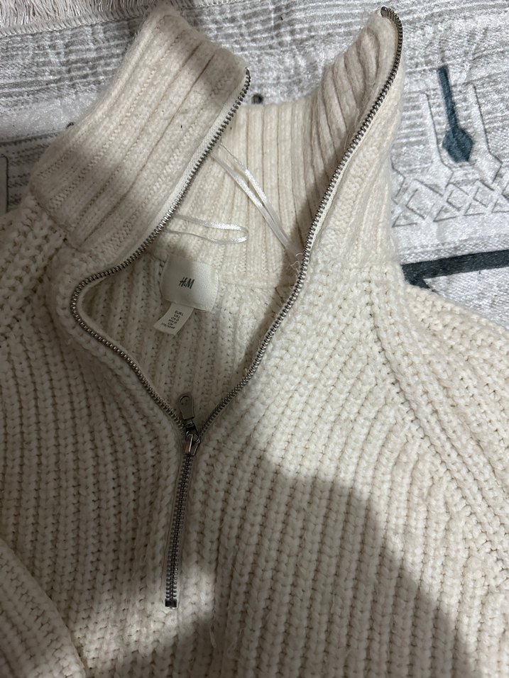 Gri Yarım Fermuarlı Örgü Kadın Kazak - Görsel 3