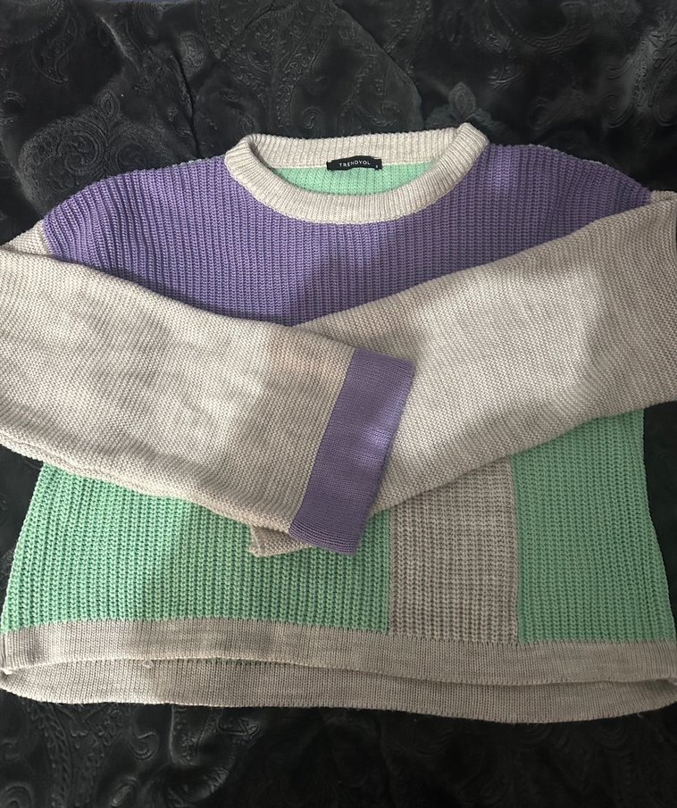 Renkli Örgü Kadın Kazak - Görsel 2