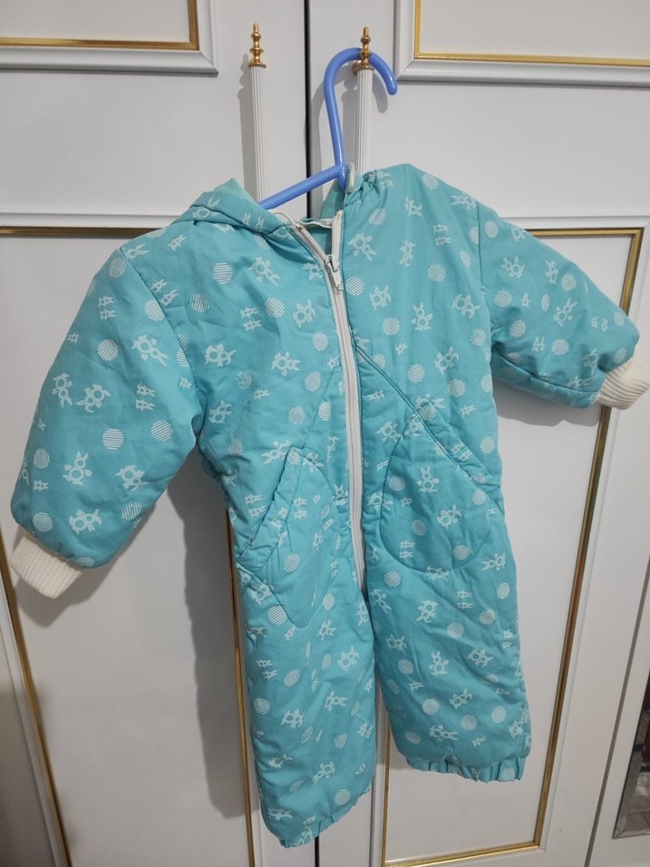 Mavi Baskılı Fermuarlı Bebek Tulumu - Görsel 2