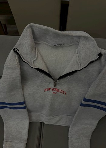 s Beden Gri Yarım Fermuarlı Yüksek Yakalı Sweatshirt