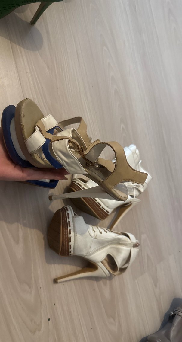 2 çift Kadın Beyaz Deri Platform Topuklu Ayakkabı - Görsel 2