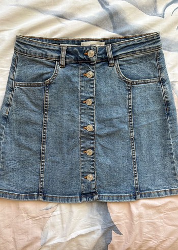 Düğmeli Mavi Denim Etek