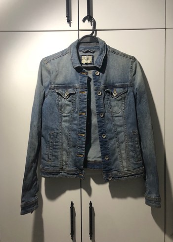 m Beden Düğmeli Mavi Kadın Denim Ceket