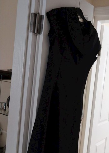 Düğmeli V Yaka Siyah Ofis elbisesi - Görsel 2