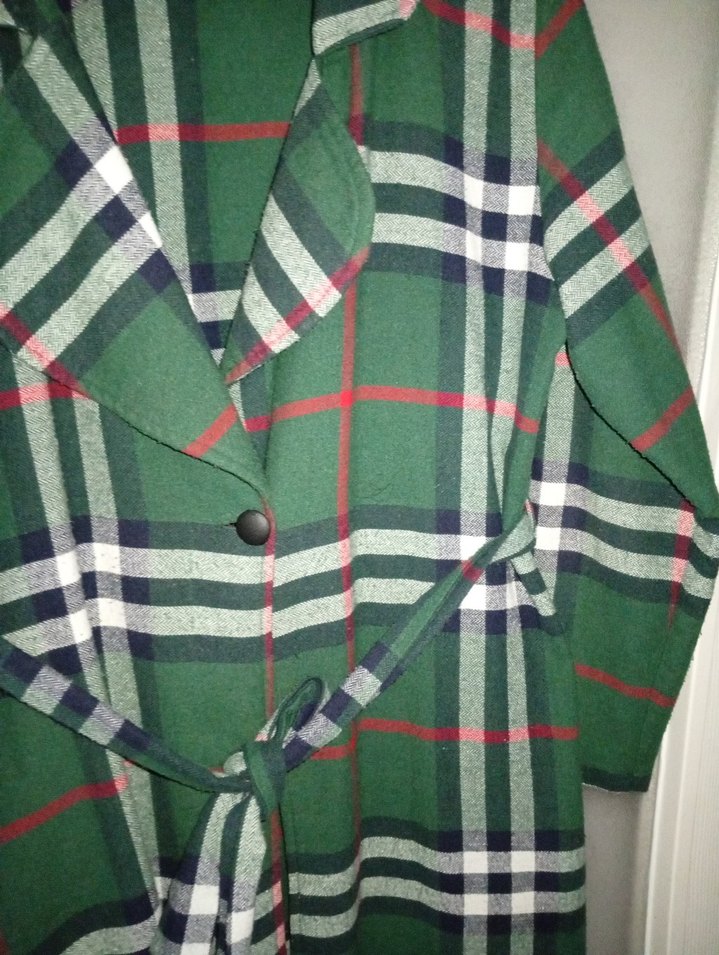 Uzun Kollu Yeşil Ekose Kadın trençkot - Görsel 3