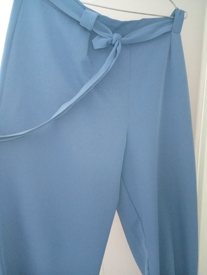 Mavi Midi Kadın Kumaş Pantolon - Görsel 3