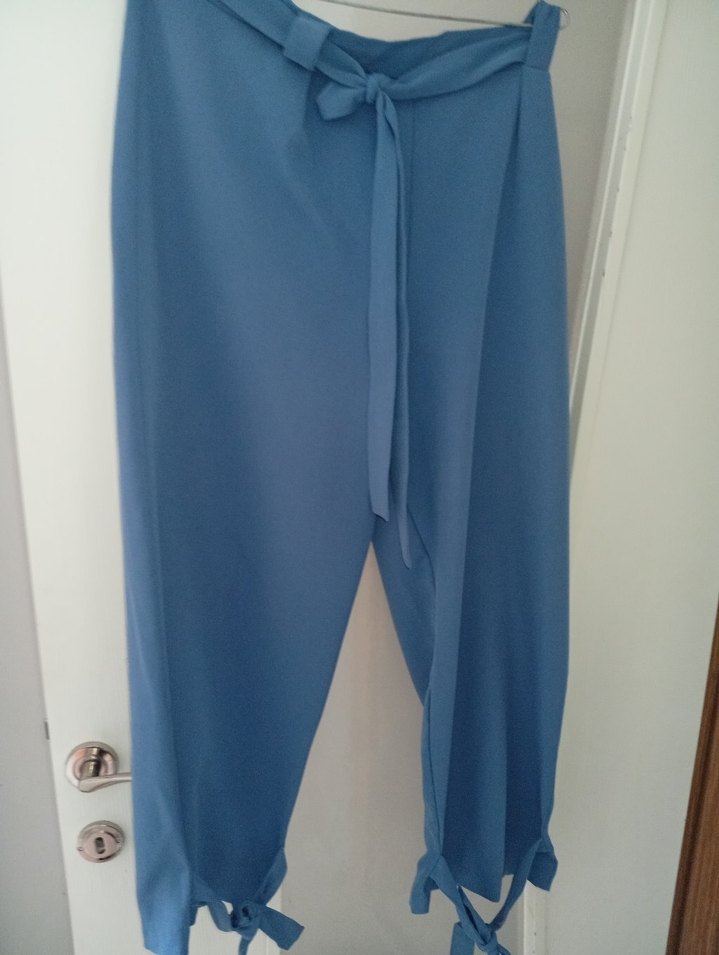 Mavi Midi Kadın Kumaş Pantolon - Görsel 2