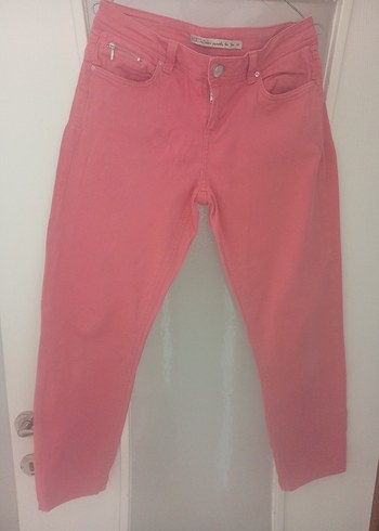 Pembe Rahat Kesim Kadın kot Pantolon - Görsel 2