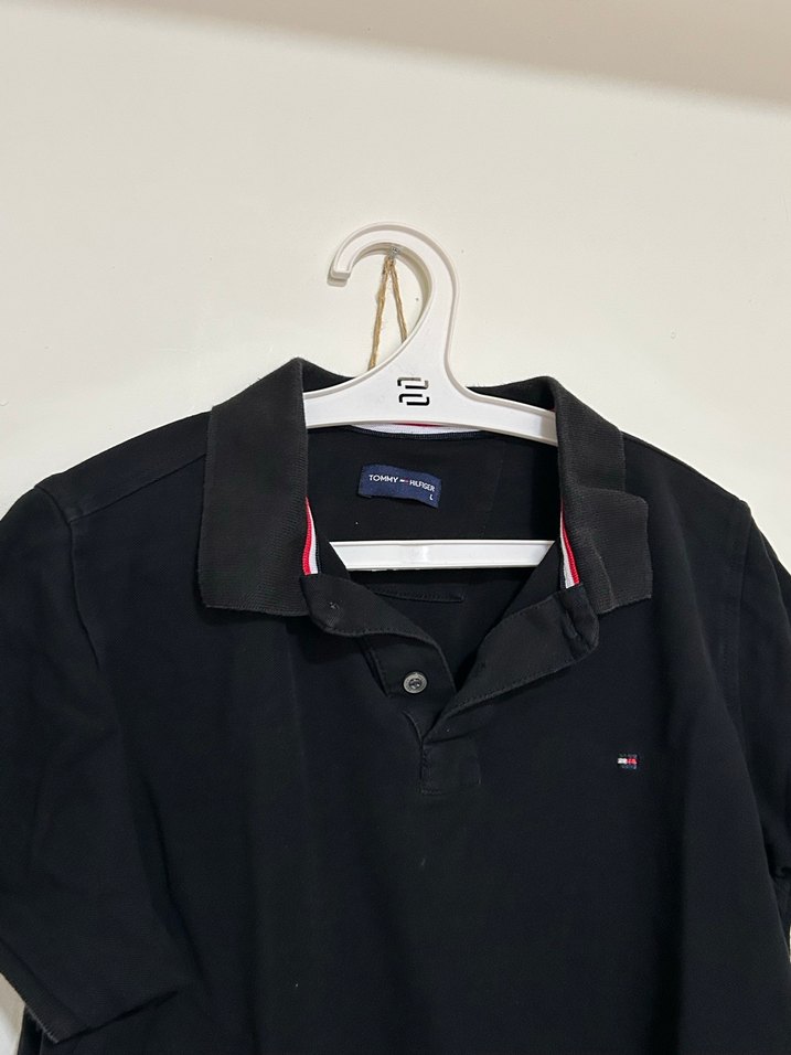 Tommy Siyah Pamuklu Polo Tişört - Görsel 4