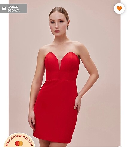Oleg Cassini Kırmızı Straplez Mini Elbise 34
