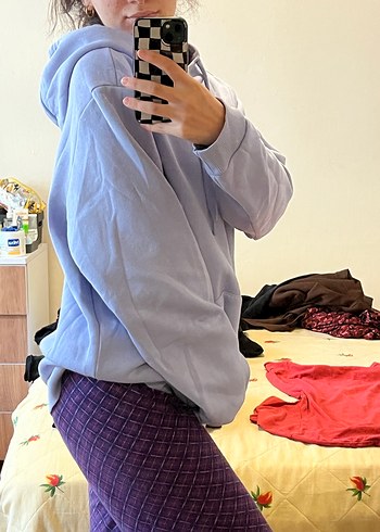 Kadın Mor Yüksek Yakalı Oversize Sweatshirt