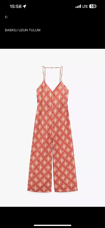 Zara baskılı uzun tulum sırt dekolteli