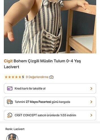 Cigit Müslin Çizgili Tulum