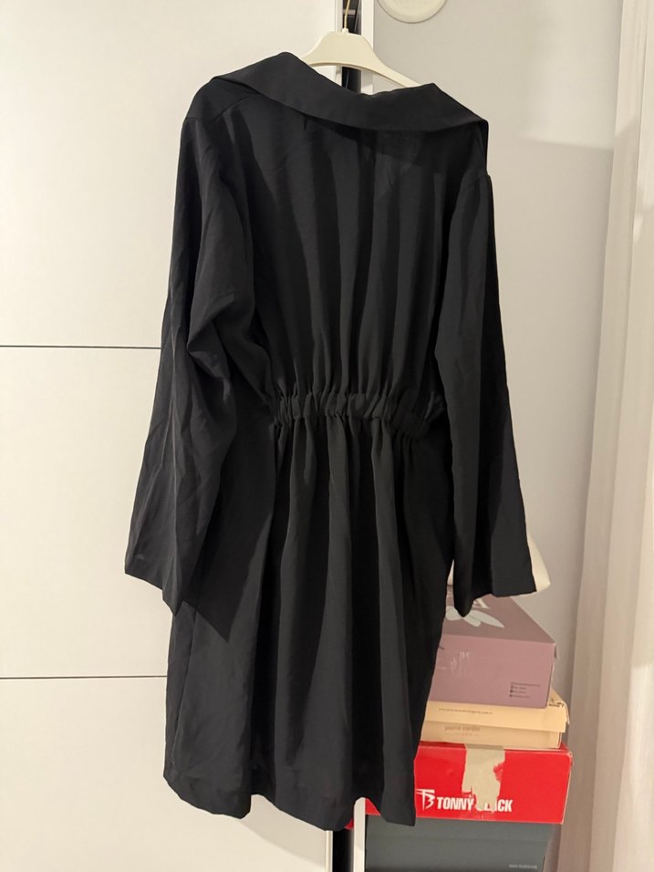 Siyah Midi Uzun Kollu Salaş Kadın Elbise - Görsel 2