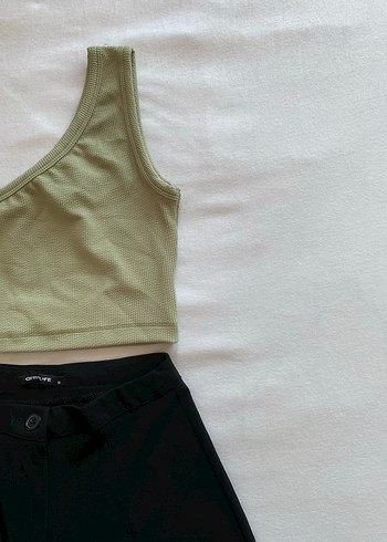 s Beden haki Renk Tek Omuzlu Haki Crop Top