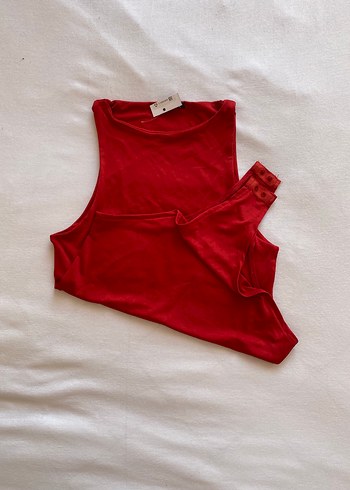 Armalife Kırmızı Yüksek Yakalı Kolsuz Bodysuit