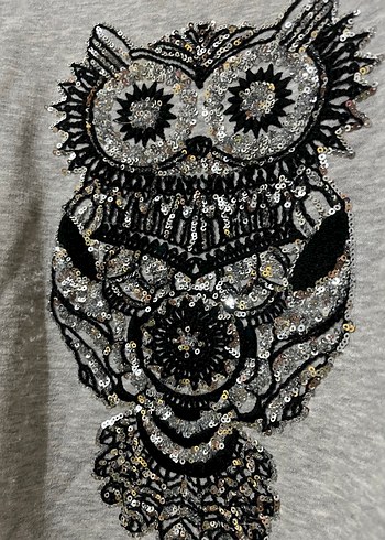 m Beden Gri Kadın Baskılı Uzun Kollu Sweatshirt