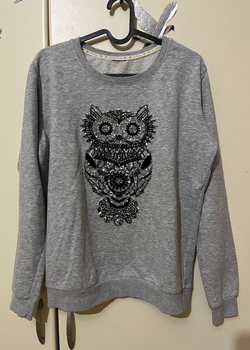 Gri Kadın Baskılı Uzun Kollu Sweatshirt