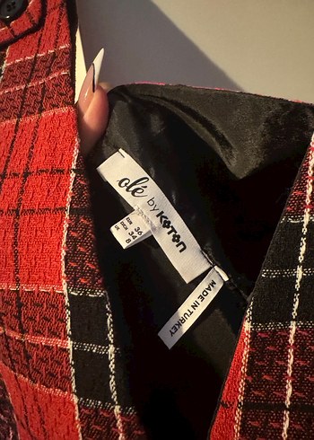 Kareli Kırmızı Askılı Salopet - Görsel 3