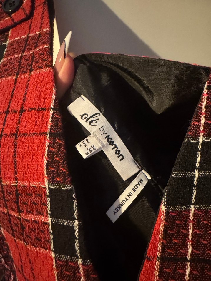 Kareli Kırmızı Askılı Salopet - Görsel 3