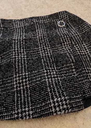 Düğmeli Gri Ekose Mini Etek - Görsel 2