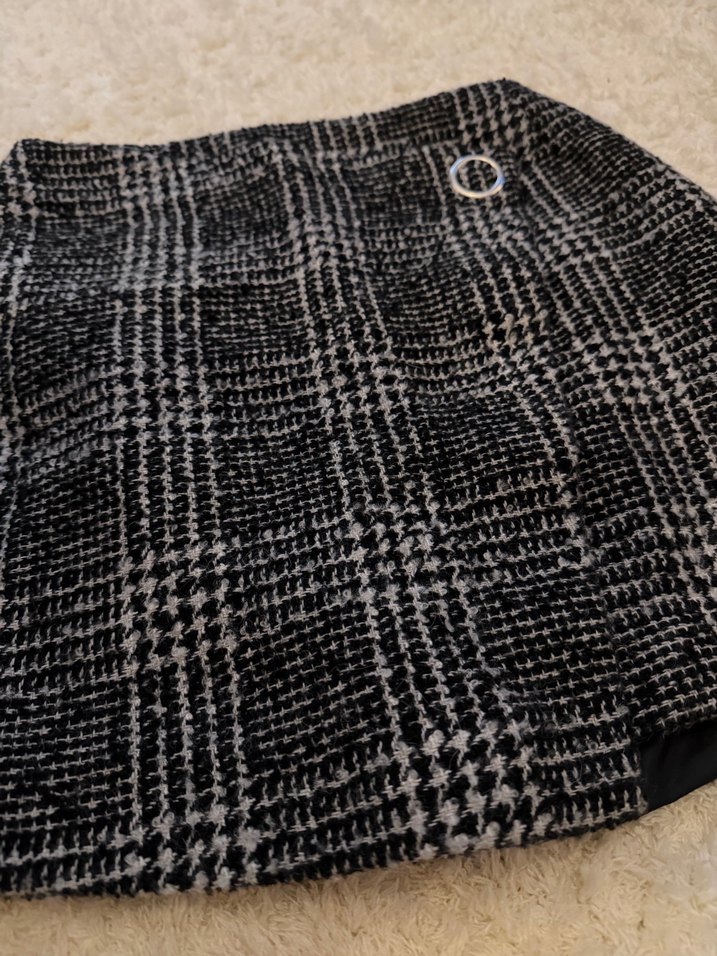 Düğmeli Gri Ekose Mini Etek - Görsel 2