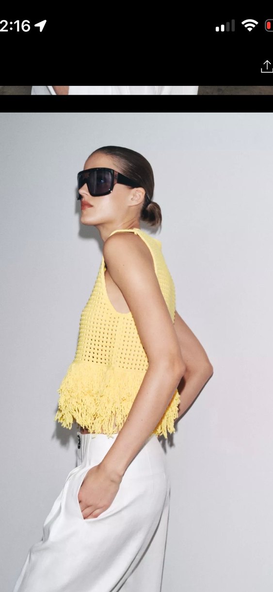 Sarı Örgü Püsküllü Kadın Üst - Görsel 2