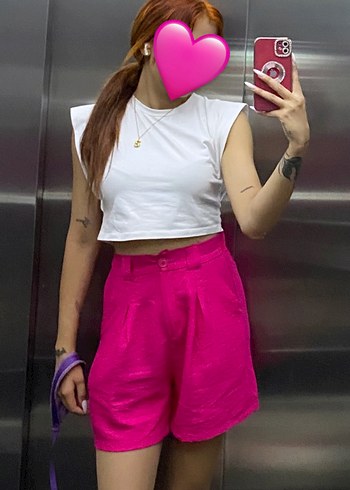 Pembe Yüksek Bel Mini Şort