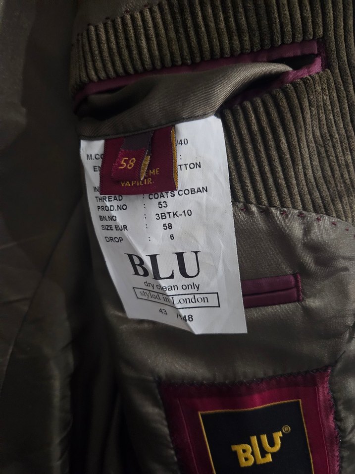 Blu haki yeşil  kadife Erkek Ceket - Görsel 4