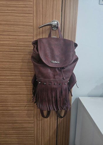 bordo püskül detaylı sırt çantası - Görsel 2