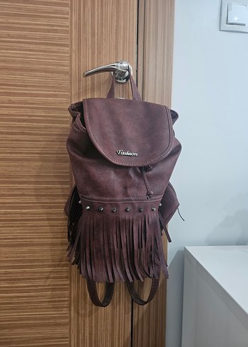 bordo püskül detaylı sırt çantası - Görsel 3