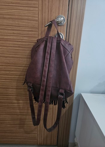 bordo püskül detaylı sırt çantası - Görsel 4