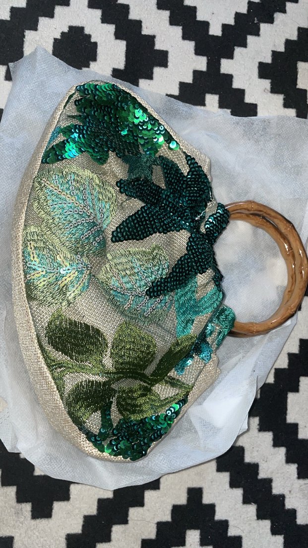 Yeşil Nakışlı Boncuklu Bohem Çanta - Görsel 2