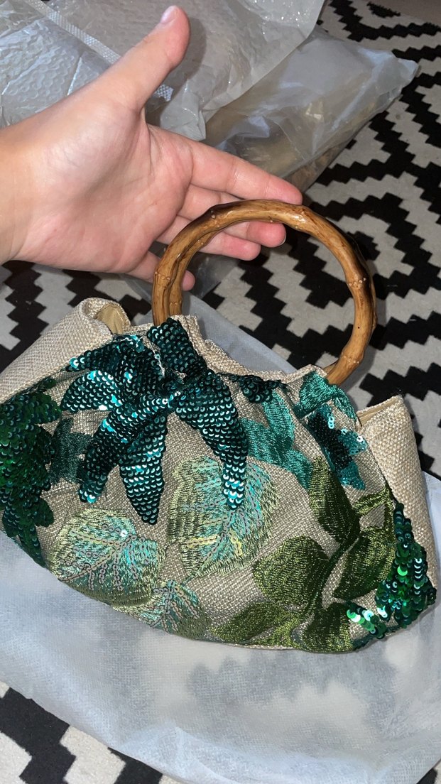 Yeşil Nakışlı Boncuklu Bohem Çanta - Görsel 3