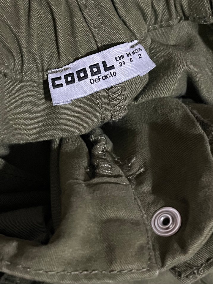 Kadın Haki Renk Fermuarlı Rahat Kesim Pantolon - Görsel 4