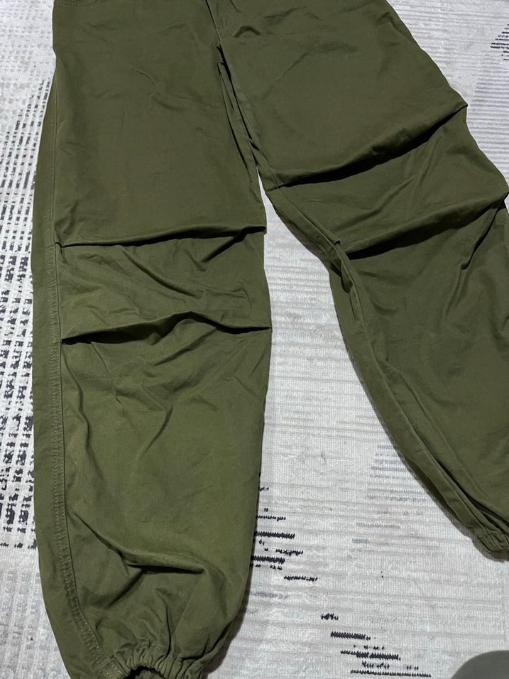 Kadın Haki Renk Fermuarlı Rahat Kesim Pantolon - Görsel 2