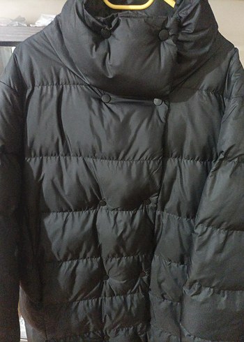 Düğmeli Siyah Kadın Uzun Kışlık Mont - Görsel 7