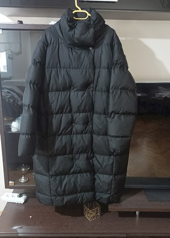 Düğmeli Siyah Kadın Uzun Kışlık Mont - Görsel 2