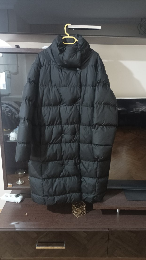 Düğmeli Siyah Kadın Uzun Kışlık Mont - Görsel 2