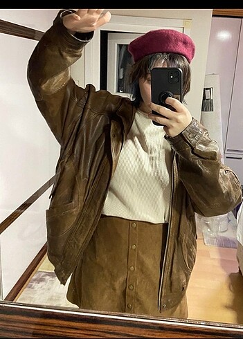 Oversize vintage deri ceket