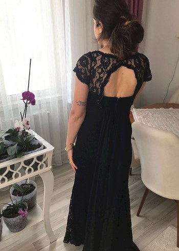 Diğer Dantel Detaylı Siyah Uzun Gotik Abiye