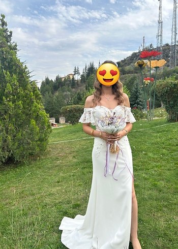 Beyaz Straplez Bohem Gelinlik