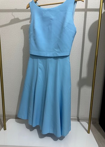 Mavi V Yakalı Midi Elbise - Görsel 2