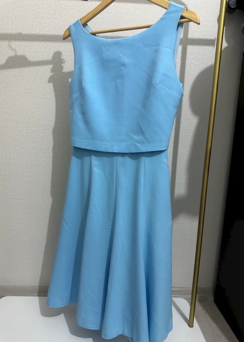 Mavi V Yakalı Midi Elbise - Görsel 3