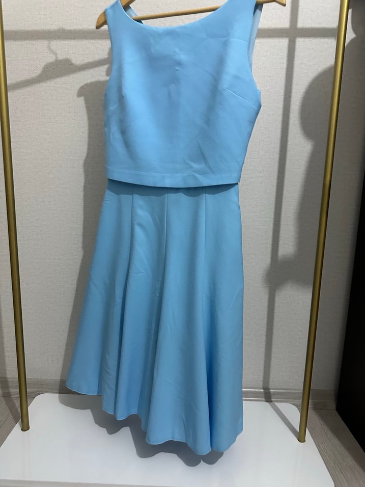 Mavi V Yakalı Midi Elbise - Görsel 2