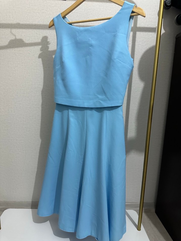 Mavi V Yakalı Midi Elbise - Görsel 3