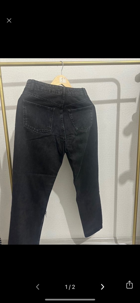 Zara Siyah Yırtık Detaylı Bol Kesim Kadın Kot Pantolon - Görsel 2