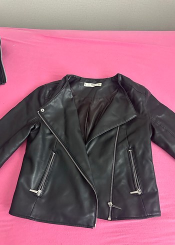 Mango Kadın Siyah Deri Biker Ceket - Görsel 2