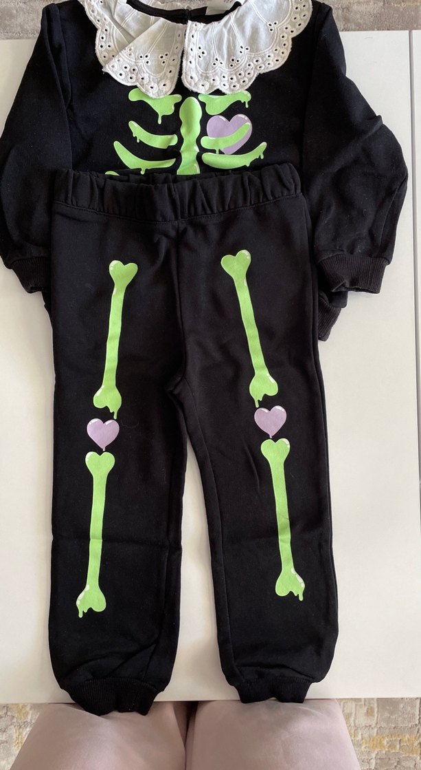 Kız Çocuk Gotik İskelet Desenli Takım - Görsel 4