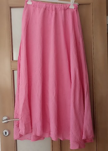 diğer Beden pembe Renk Pembe Pilili Uzun Keten Etek